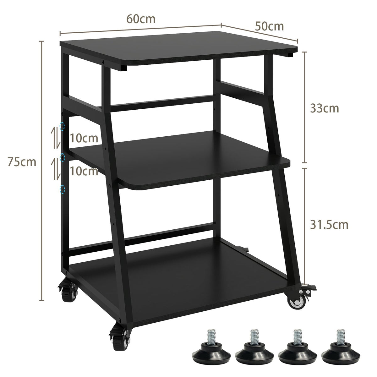 PUNCIA 60x50x75cm Printer Stand, 3 Tier Printer Table with Storage