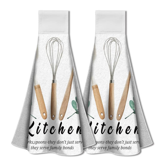 WADORN 2Pcs Kitchenware Leaves Hand Towels with Hanging Loop, Soft Absorbent Country Kitchen Towels Modern Art Decor Dish Cloths for Kitchen Bathroom