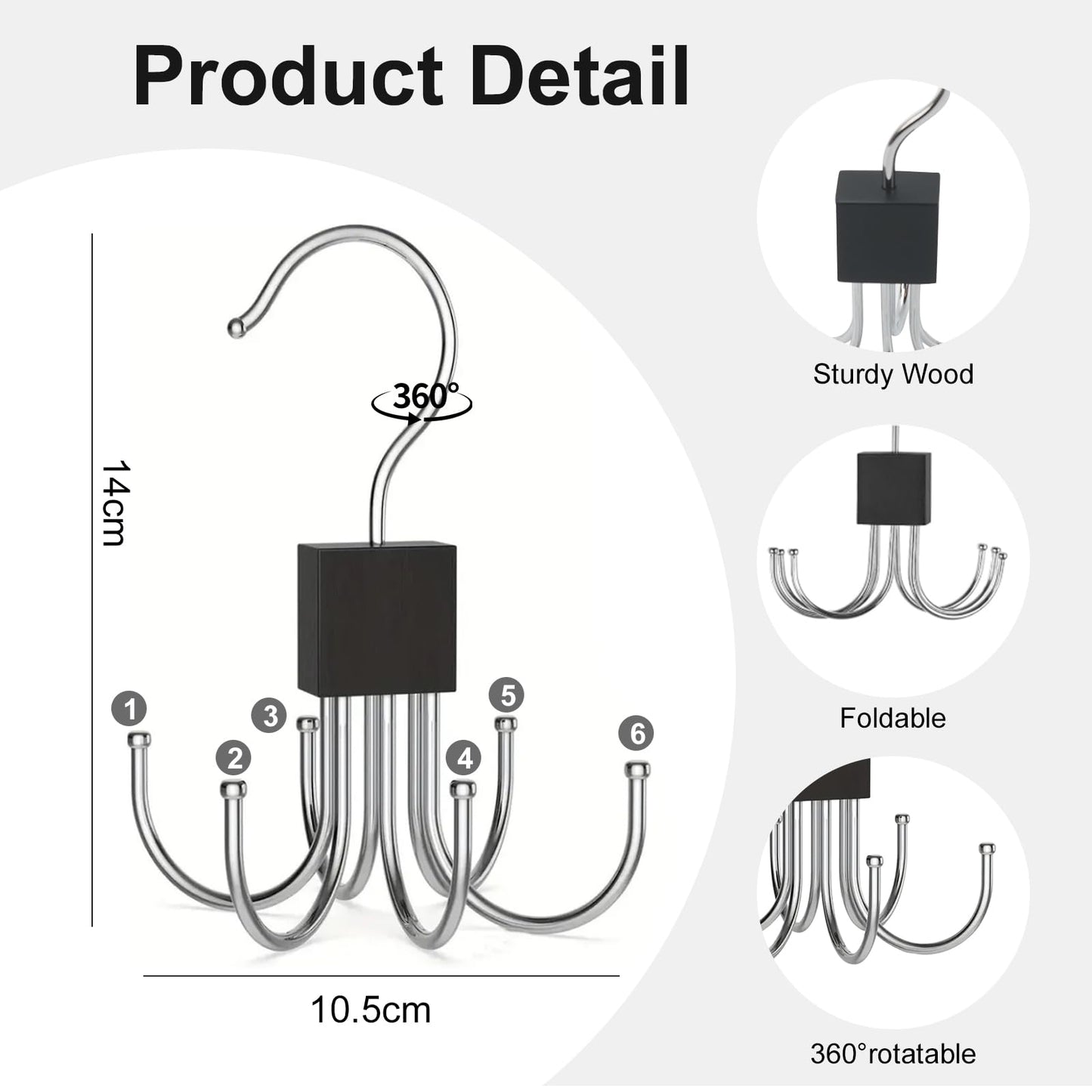 2Pcs Belt Hanger for Closet, Belt Hanger for Wardrobe, Rotatable Hanging Holder with 6 Hooks