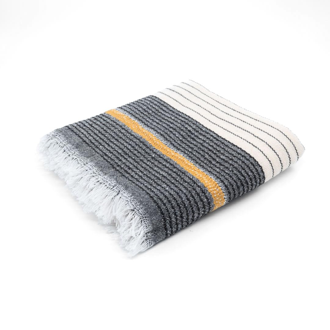 BERCA HOME Olympos Turkish Beach Towel – 100% Cotton Peshtemal Hammam & Bath Towel – Lightweight, Quick Dry, Sand Free – 90 × 190 cm (Black)