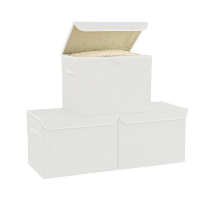 Bagnizer Medium Collapsible Storage Baskets Foldable with Lids 3PCS
