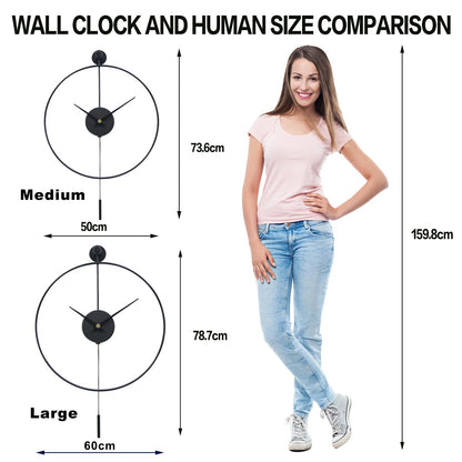Classical Large Decorative Wall Clock with Pendulum, Modern Non-Ticking Silent Metal Wall Clocks for Living Room, Bedroom, Study, Office,