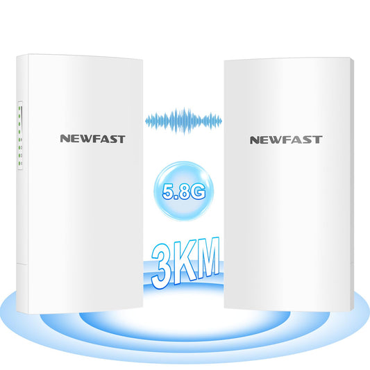 NEWFAST 3KM Outdoor Wireless Bridge Weatherproof Point to Point 5.8G WiFi Bridge, Long Range WiFi Extender to Outbuildings/Farm/Shop/Garage, Built-in