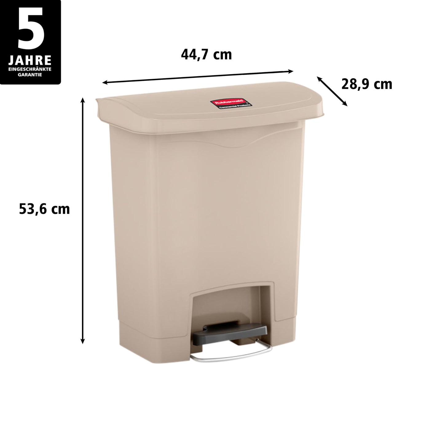 Rubbermaid Commercial Products Slim Jim Step-on Resin Front Step Waste Receptacle Bin 30 Litre Beige 1883456