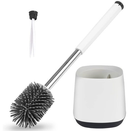 Hulameda [304 Stainless Steel] Toilet Brush and Holder Set, Silicone Toilet Brushes with Long Shank Stainless Steel Handle,Tweezers included. 4.8 x