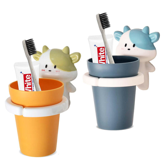 2 Pieces Toothbrush Holder for Children with Cup, Cartoon Toothbrushes, Animal Shaped Toothbrush Holder with Sticker, Toothpaste Holder, for Babies