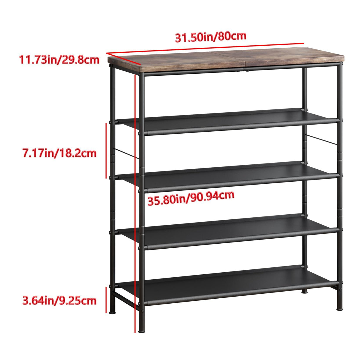 Dazioter Shoe Rack, 5-Tier Metal Shoe Shelves with Wooden Top,Shoe Organizer for Closet, Hallway, Entryway, Living Room
