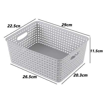 Yuright 4 Pack Plastic Woven Storage Baskets for Desktop Shelf, Light Gray