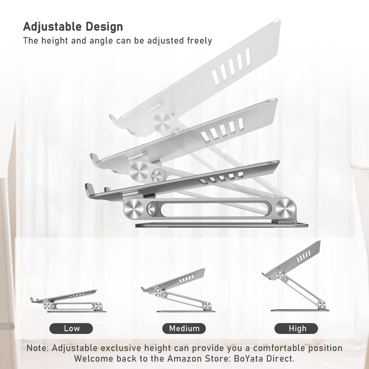 BoYata Laptop Stand, Multi-Angle Adjustable Laptop Riser with Heat-Vent