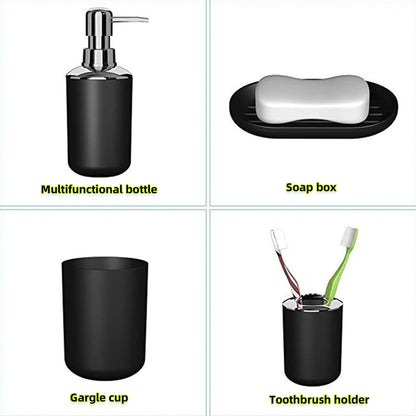 Hosoncovy 4 Pieces Bathroom Accessory Set with Soap Dispenser, Bathroom Cup, Soap Dish ，Toothbrush and Toothpaste Holder (Black)