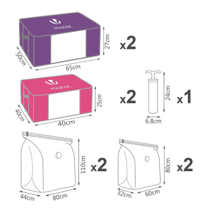 VOUNOT Set of 4 vacuum storage bag Large Capacity XXL | 4 Vacuum bags with 4 storage boxes | 2 small model 154L and 2 large models 484L