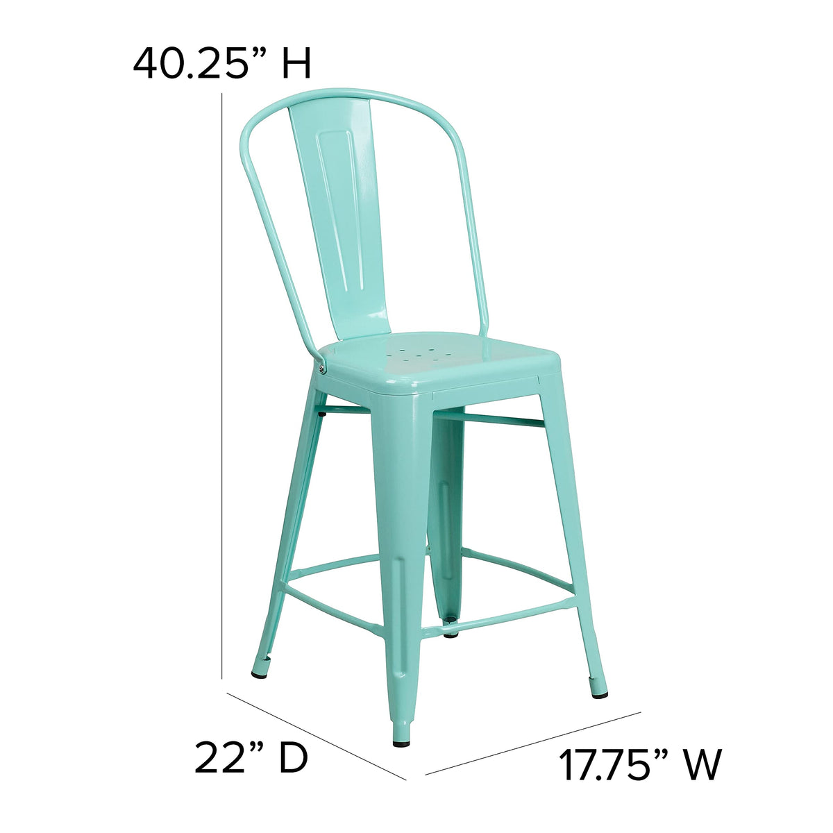 Flash Furniture Blake Commercial Grade 4 Pack 24" High Mint Green Metal Indoor-Outdoor Counter Height Stool with Back
