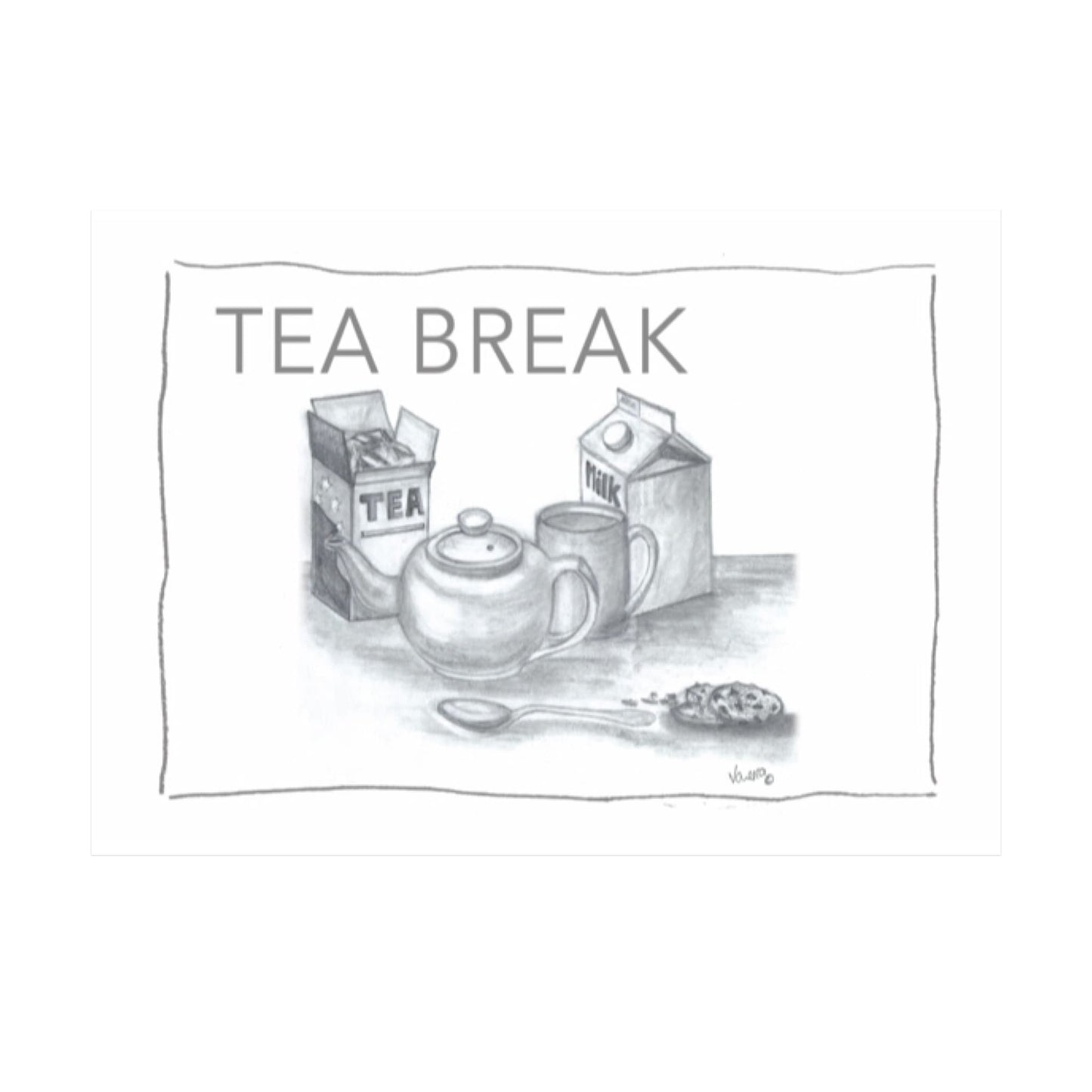 ROCK THE HOME Tea Break Design Tea Towel - White, Absorbent, Thick, Ethically Sourced, Half Panama Cotton Washable, Printed in the UK, Water-Based
