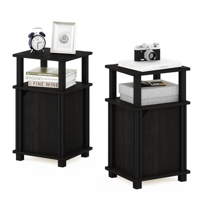 Furinno JUST Side Table Set of 2, 3-Tier End Table with Door Cabinet, Night Stand, Bedside Table with Open Shelf, for Living Room, Bedroom, Espresso