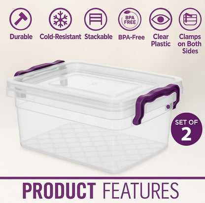BH | 5L - Small Plastic Storage Box Bin with Lids - Pack of 2 | Stackable Clear Plastic Storage Container Use for Home, office, Kitchen