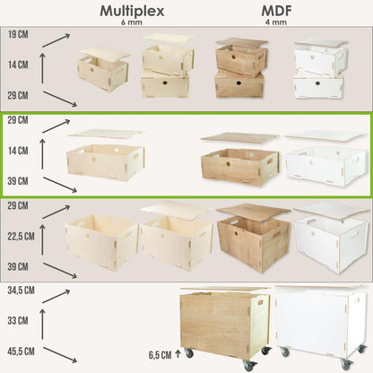 clipfritz - Wooden Storage Box with Lid (39 x 29 x 14 cm) - Rustic Birch - Stackable, Portable, Organiser Box for Children's Room