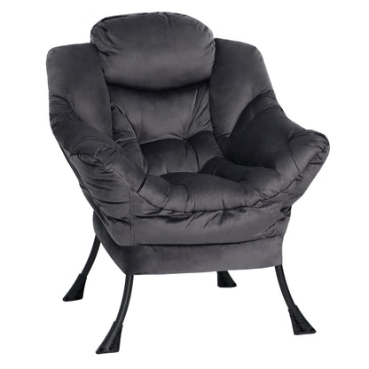 Mordchil EU Comfy Chair for Adults,Armchair for Living Room,Velvet Reading Chairs for Bedroom, Accent Chairs for Dorm with Steel Frame,Dark Grey