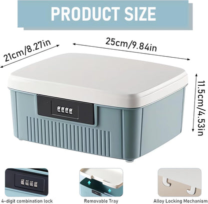 Chiziyixin 2 Layer Medicine Storage Box,Medication Lock Box with 4 Digital Code,Portable Handle,Removable Tray,Lockable Medical Storage Organiser for