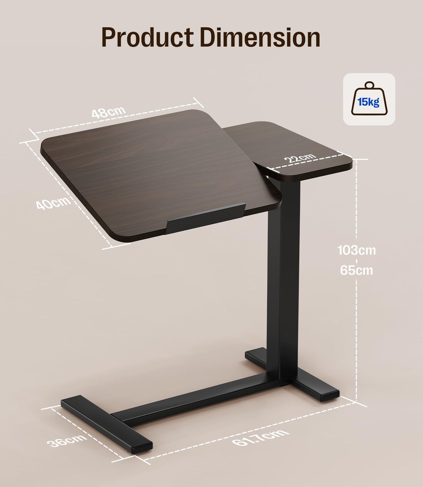 MAIDeSITe Fit Dual Overbed Table with Wheels, C-Shape Bedside Table