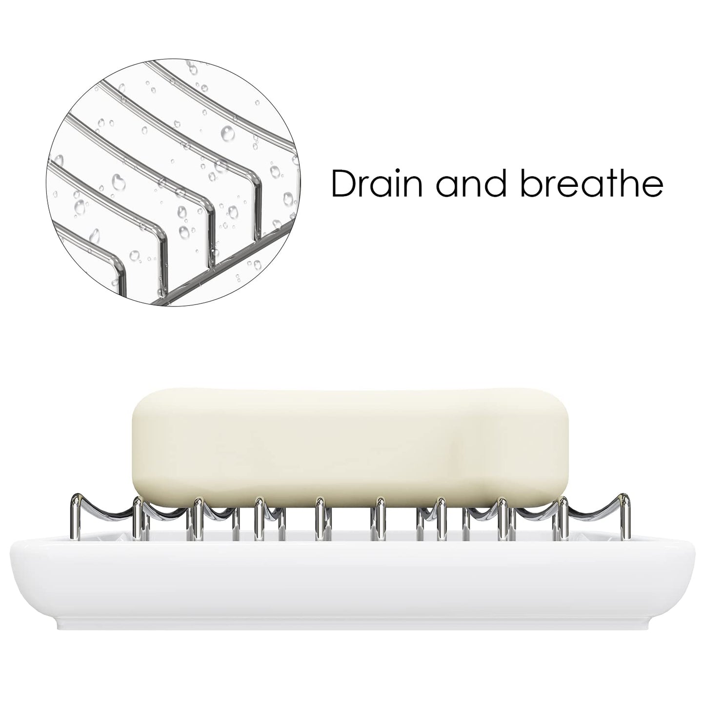Linkidea Ceramic Soap Dish with Removable Stainless Steel Wire Rack, Double-Layer Bar Soap and Sponge Holder with Drip Tray for Bathroom Sink and