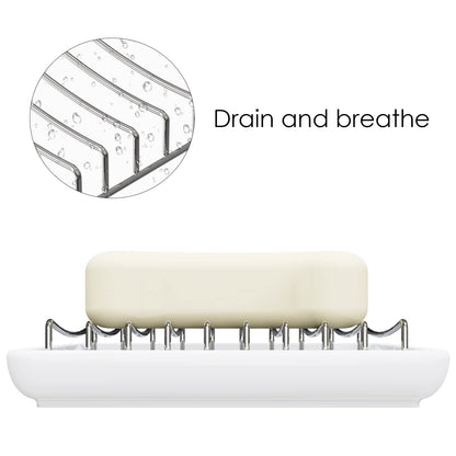 Linkidea Ceramic Soap Dish with Removable Stainless Steel Wire Rack, Double-Layer Bar Soap and Sponge Holder with Drip Tray for Bathroom Sink and