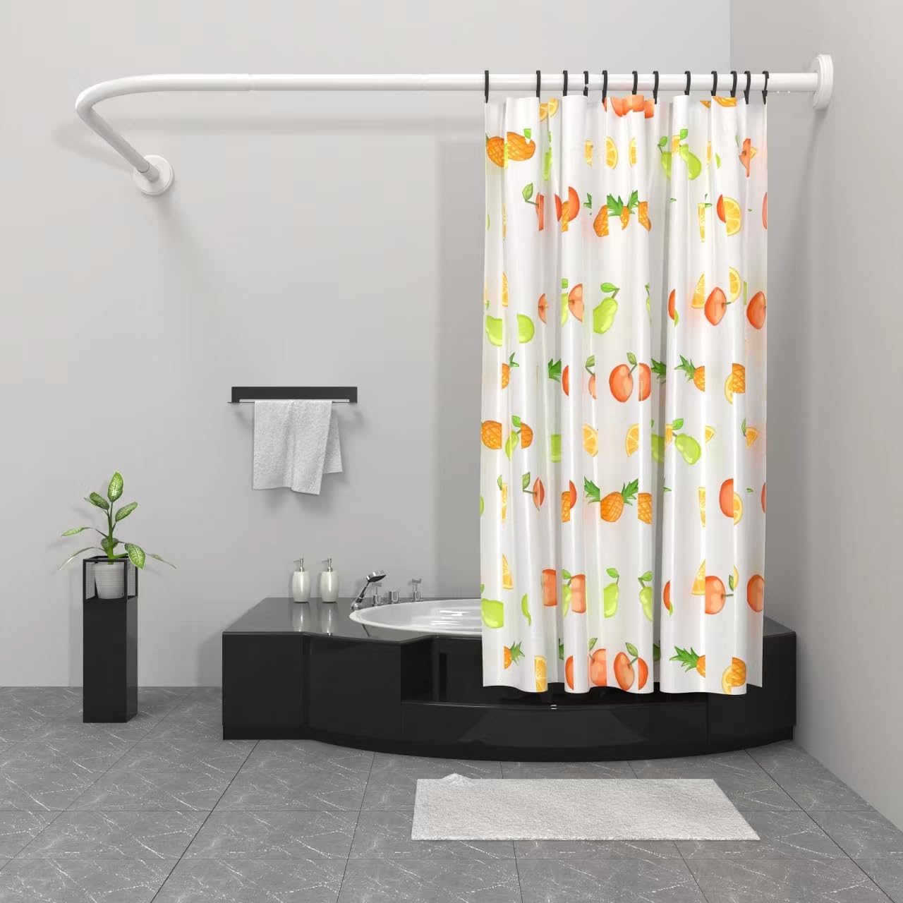 Misounda Shower Curtain Rail Rod L Shape, Adjustable Shower Curtain Pole 120-120 cm, Stainless Steel Curved Shower Rail, White Shower Pole with
