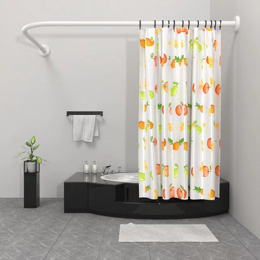 Misounda Shower Curtain Rail Rod L Shape, Adjustable Shower Curtain Pole 120-120 cm, Stainless Steel Curved Shower Rail, White Shower Pole with