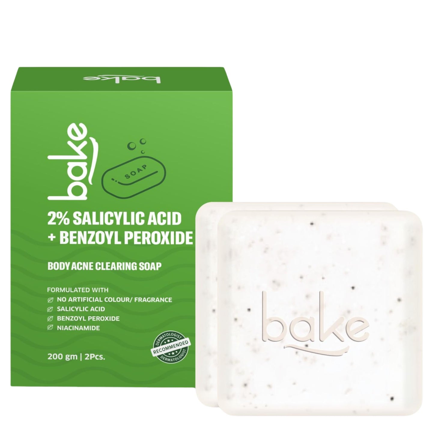 BAKE 2% Salicylic Acid Soap (2 Pcs) Scrub Treatment With Niacinamide For Body & Back Acne, Reduces Strawberry Legs | Fades Dark Spots | Non Drying