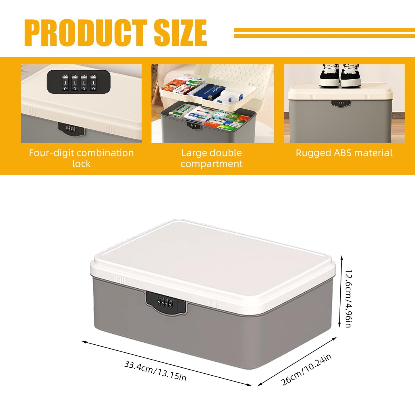Aartner Lockable Storage Box, Large Medicine Storage Box with 4 Digital Lock, Lock Box with Removable Tray, Lockable Storage Container for Medicine