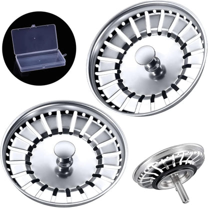 Tomario Kitchen Sink Strainer Plug Stainless Steel Thicken for Kitchen Sink, Hole Diameter 78mm 79mm 82mm 84mm (2 Pack, 84mm, Bonus Storage Case)