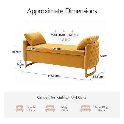 HULALA HOME Large Storage Bench with Metal Base for End of Bed, Mustard
