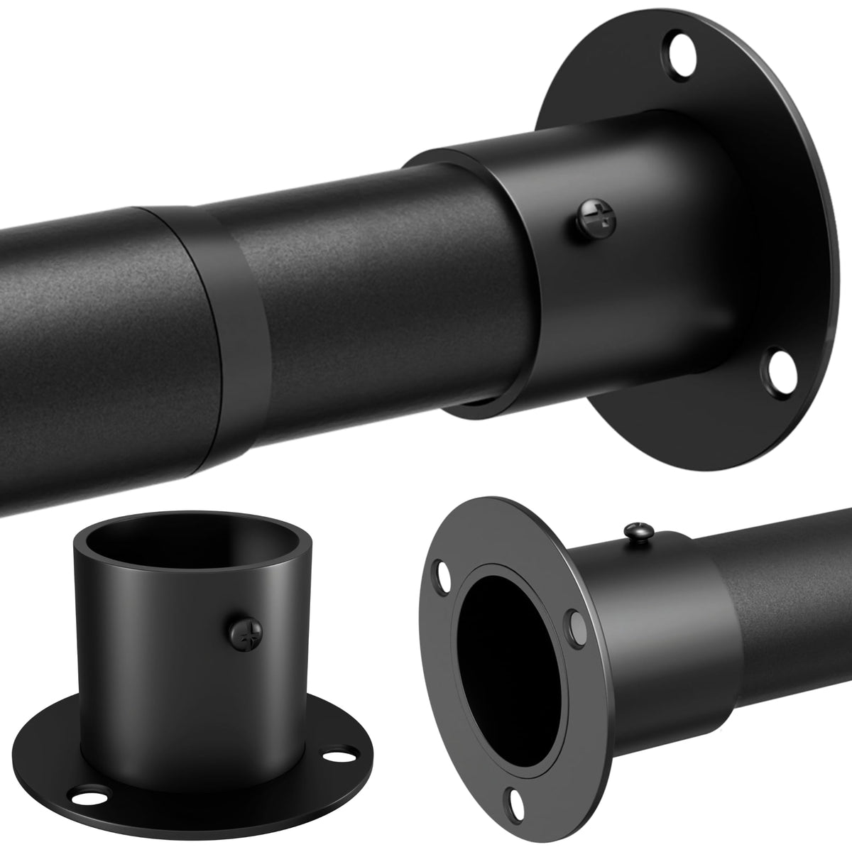 Wardrobe Pole, Wardrobe Rail Adjustable Clothes Rail with Screws and Sockets, Hanging Rod for Wardrobe and Bedroom, 85-235CM/Diameter 32MM，Black