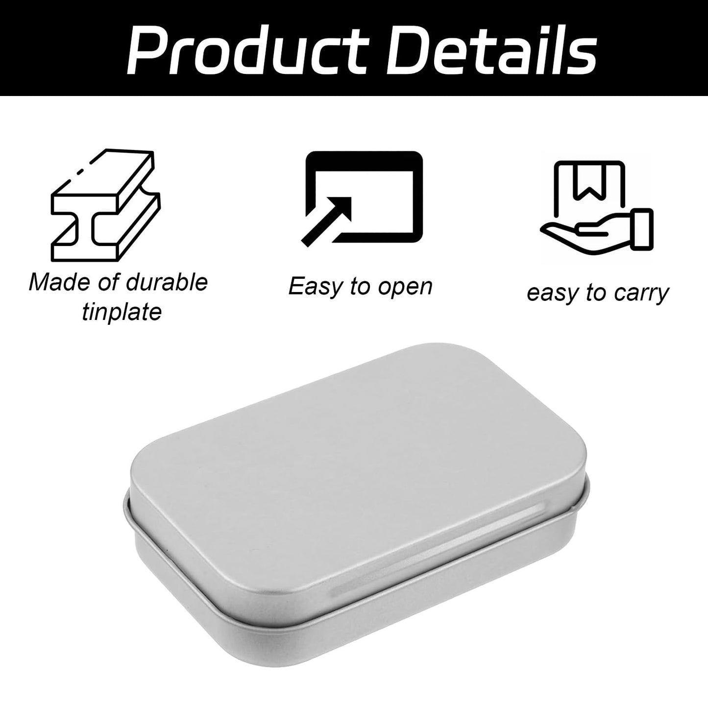 Gaaines 2 Pcs Rectangular Small Tin Boxes, for Key Coin Organizer(Silver)