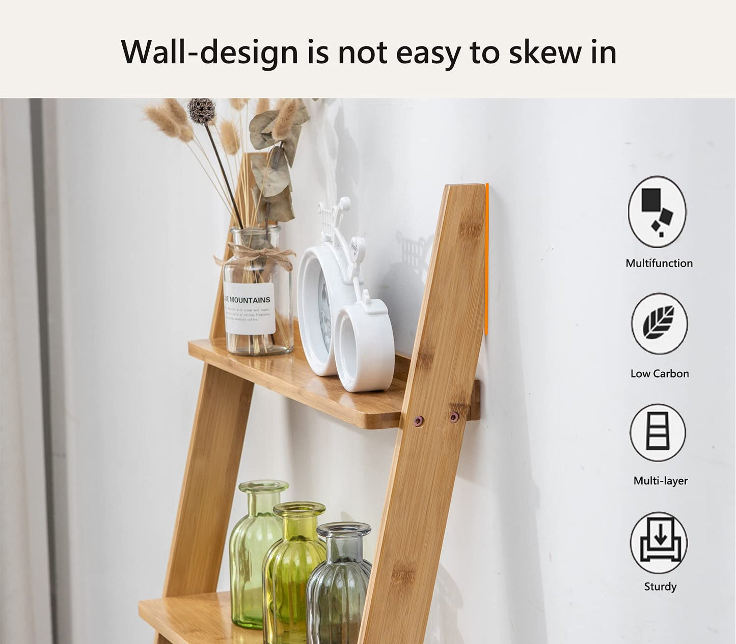 SOBIBO Bamboo Ladder Shelf, 5-Tier Storage Rack，Bookshelf, Free Standing Organizer Storage Shelves Flower Plant Stand Rack Nature