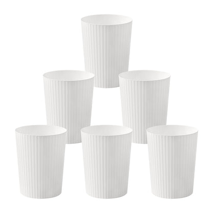 Cetomo 7.2L*6 Plastic Waste Paper Bin, Trash Can, Small Bins, Bedroom Bin, Round Waste Basket with Solid Stripe for Kitchen Rooms, Nesting, Matte