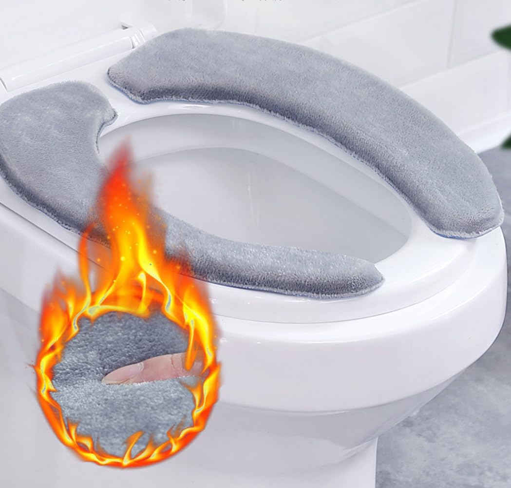 shouzhigo Thicken Toilet seat Cover Cushion Pads Warmer Soft and Washable Toilet Seat Cover Pads (grey, S)