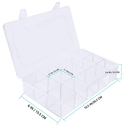 Gospire 15 Large Grids Clear Plastic Jewelry Box Organizer Storage Container with Removable Dividers (15 Grids - Clear)