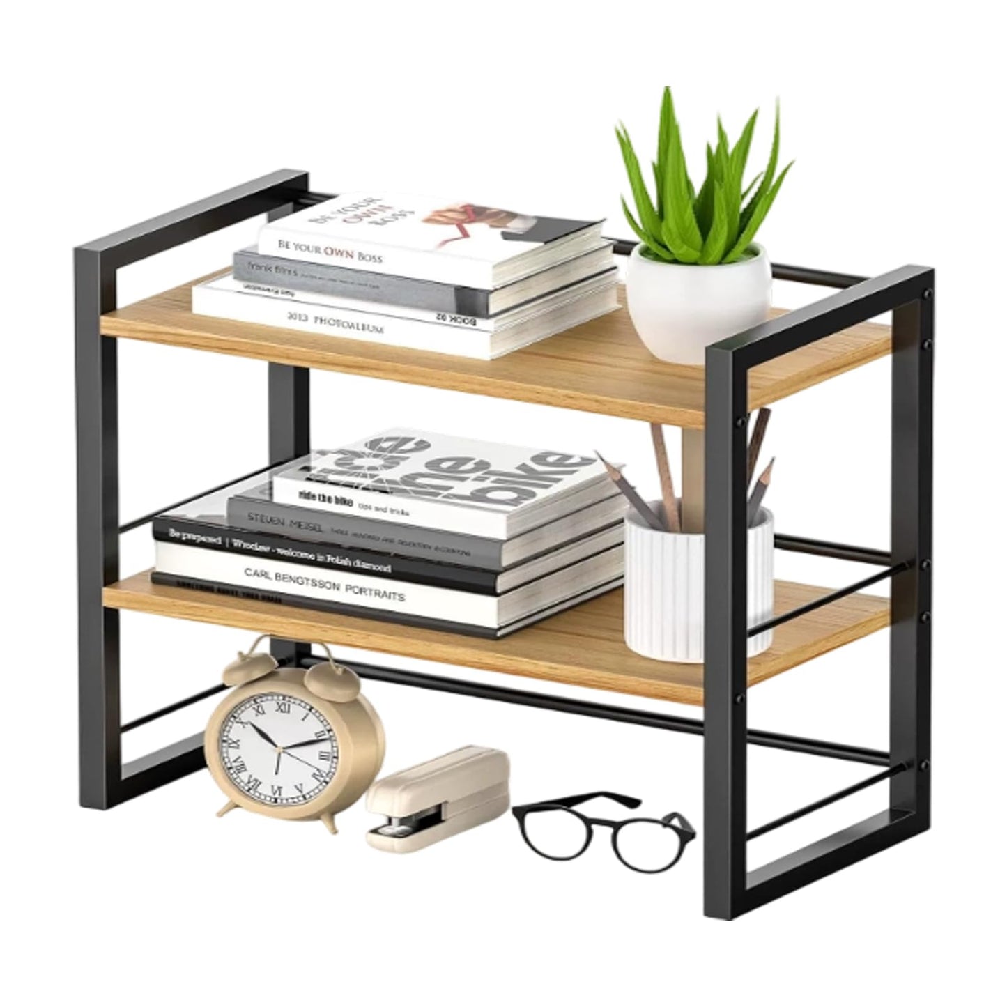 Desk Shelf Organizer, 2 Tier Desktop Bookshelf for Office Desk Storage