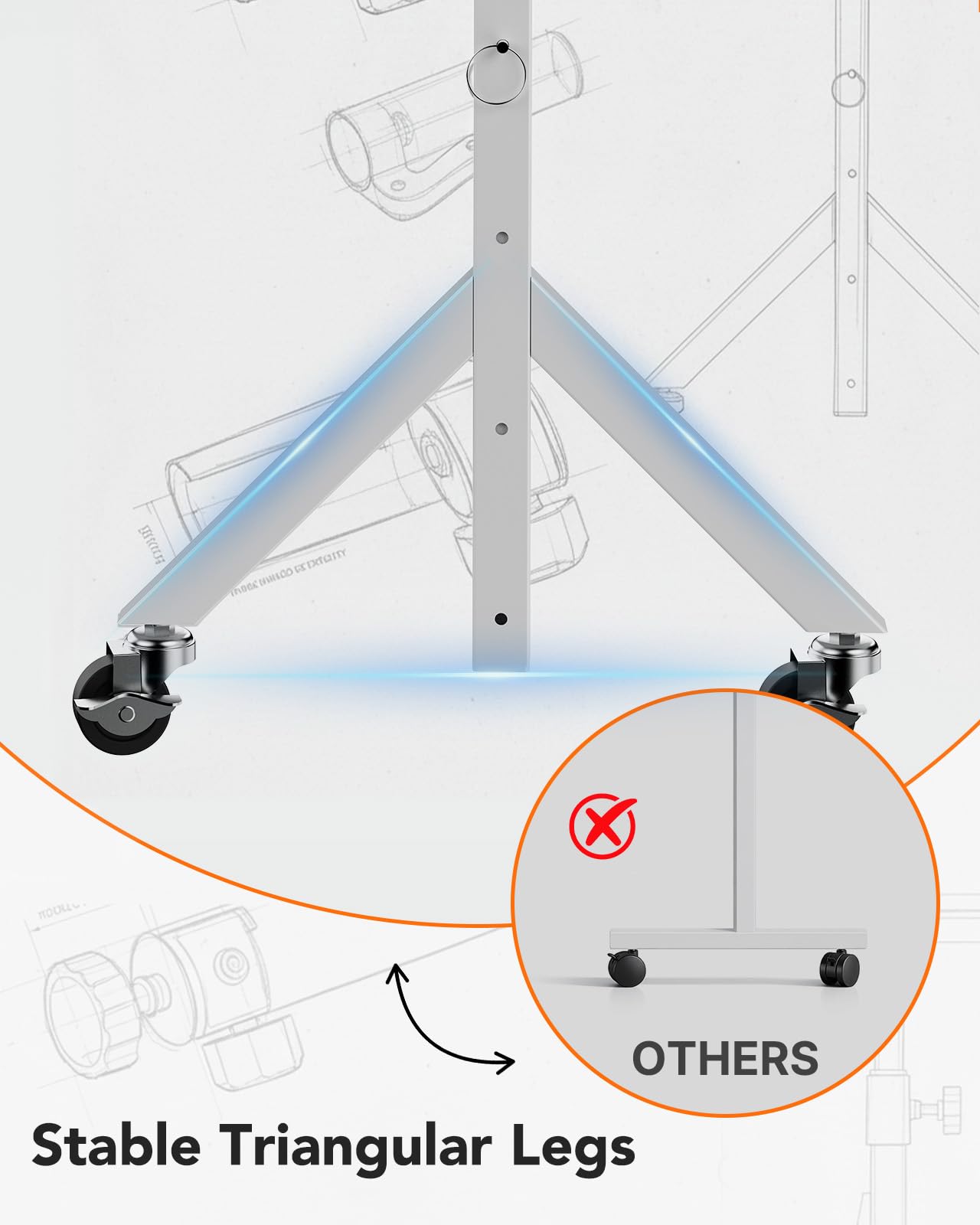 HUANUO Height Adjustable Standing Desk,6 Height Settings Up to 118cm,80x40cm Mobile Small Desk with Triangular Leg Design