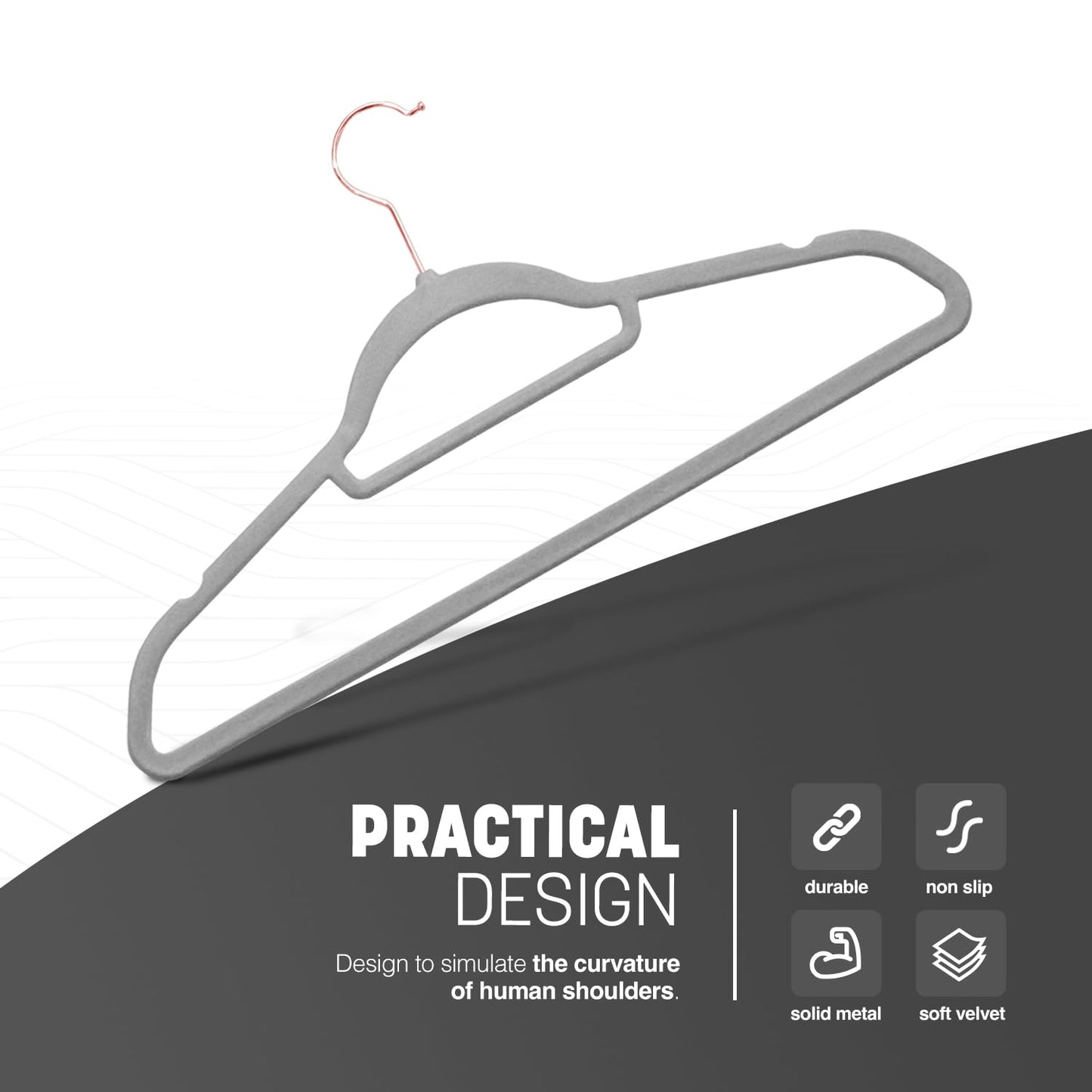 KEPLIN Velvet Hangers 50 Pack - Non-Slip Clothes Hangers with Tie Bar & 360° Hook - Durable & Sturdy, Space-Saving Wardrobe Organisers for Suits