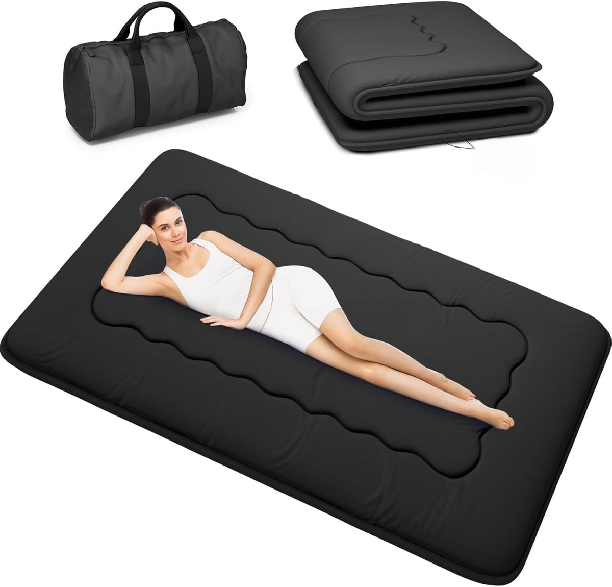 Kiseely Japanese Futon Mattress, Foldable Tatami Mat Portable Dormitory Sleeping Pad With Bag & Strap