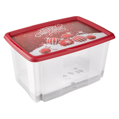 keeeper Storage Box with Christmas Motif and Lid, Stackable, 55x39.5x29.5 cm, 45 L, Wika, Red / Transparent