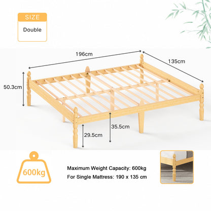 APEXTELLA HOME Double Bed Frame 14-inch Natural Bamboo Wood Platform Bed with Metal Slats Support and Mattress Slide Stopper, Underbed Storage Space