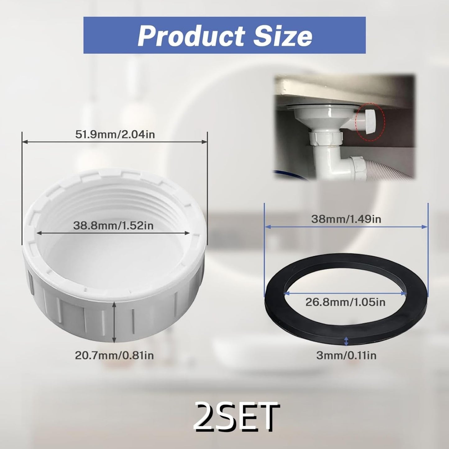 2Pcs Sink Blanking Cap,1/4" 40mm PVC Waste Pipe Cap,Drain Blanking Cap,Washing Machine Water Feed Bla-Nking Ca-P,Pipe End Ca-P,for Kitchen Sink Drain