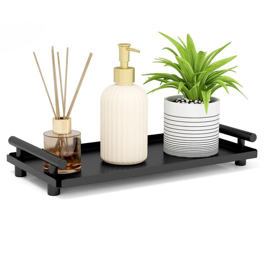 BETHOM Bathroom Tray, Metal Black Decorative Vanity Tray with Handle, Rectangle Countertop Organizer Small Storage for Cosmetic Perfume Jewelry Soap