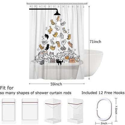 Hnmdmyi Funny Cat Shower Curtain 150x180, Kids Cartoon Animal Kitten Colorful Lovely Hilarious Pets Bathroom Curtains with Hooks Waterproof Polyester