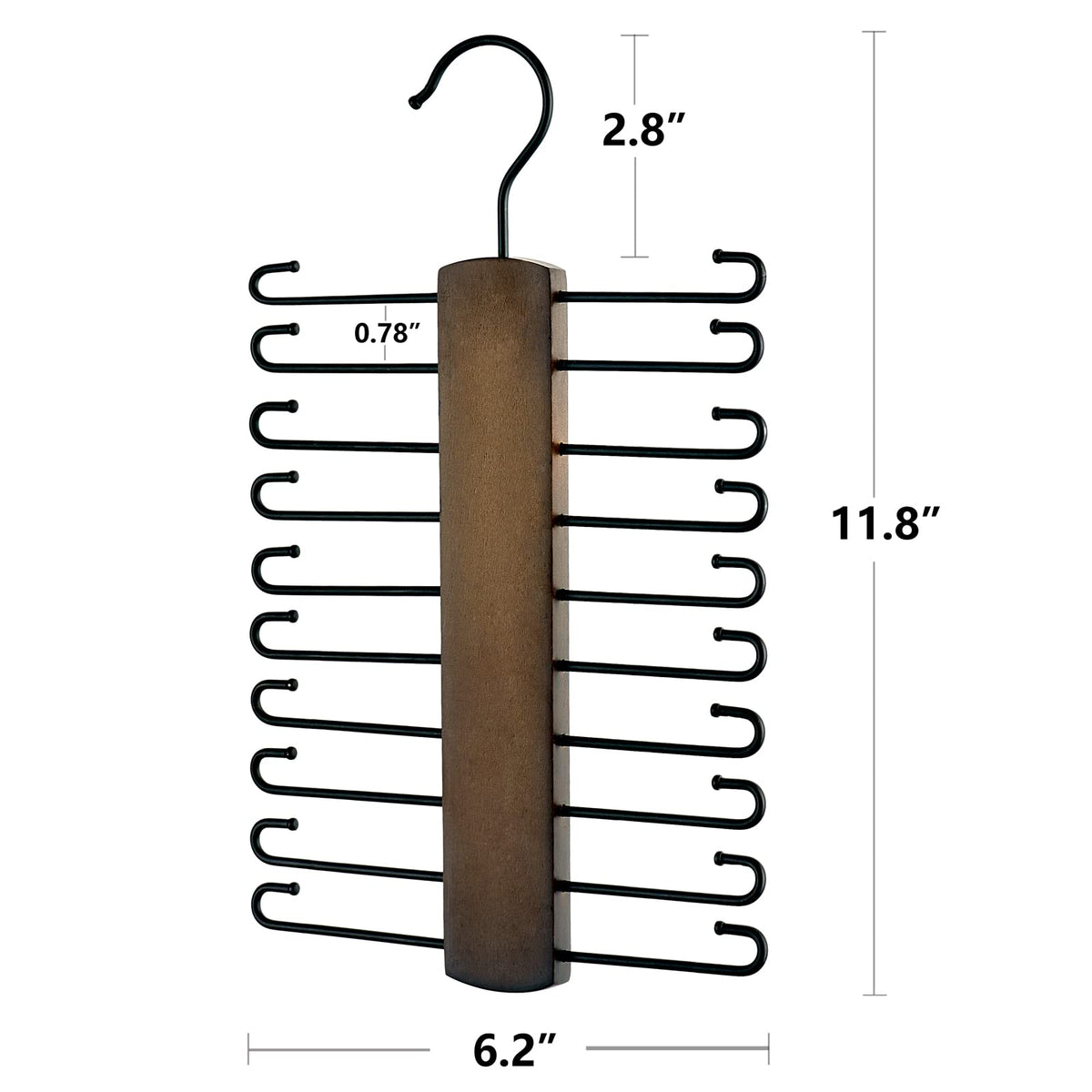 Mkono Wooden Tie Rack Retro Belt Storage Hanger Organizer for Men Closet Space Saving Rack with 20 Non-Slip Hooks for Ties Belt Scarf Organizer 360