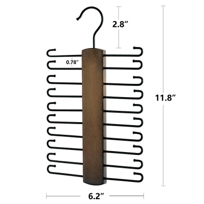 Mkono Wooden Tie Rack Retro Belt Storage Hanger Organizer for Men Closet Space Saving Rack with 20 Non-Slip Hooks for Ties Belt Scarf Organizer 360