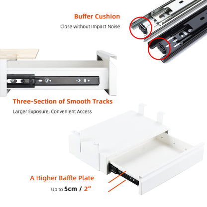OSteed Large Under Desk Metal Drawer 45cm, Office Under Shelf Drawer, White