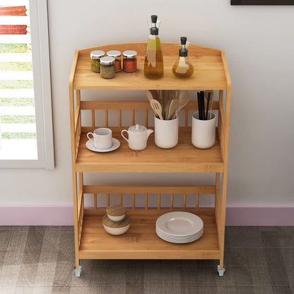sogesfurniture Bamboo Kitchen Serving Trolley Cart 3 Tier Kitchen Storage Rack Serving Trolley on wheels Restaurant Storage, KS-ZC05-BH